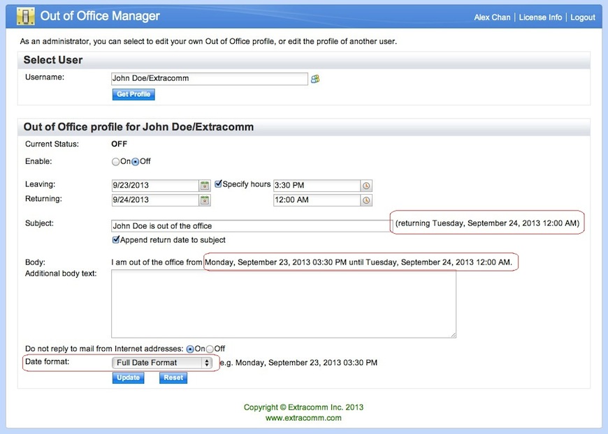 Image:You can now set Out-of-Office noticiatons in IBM Notes in different date formats to avoid confusion